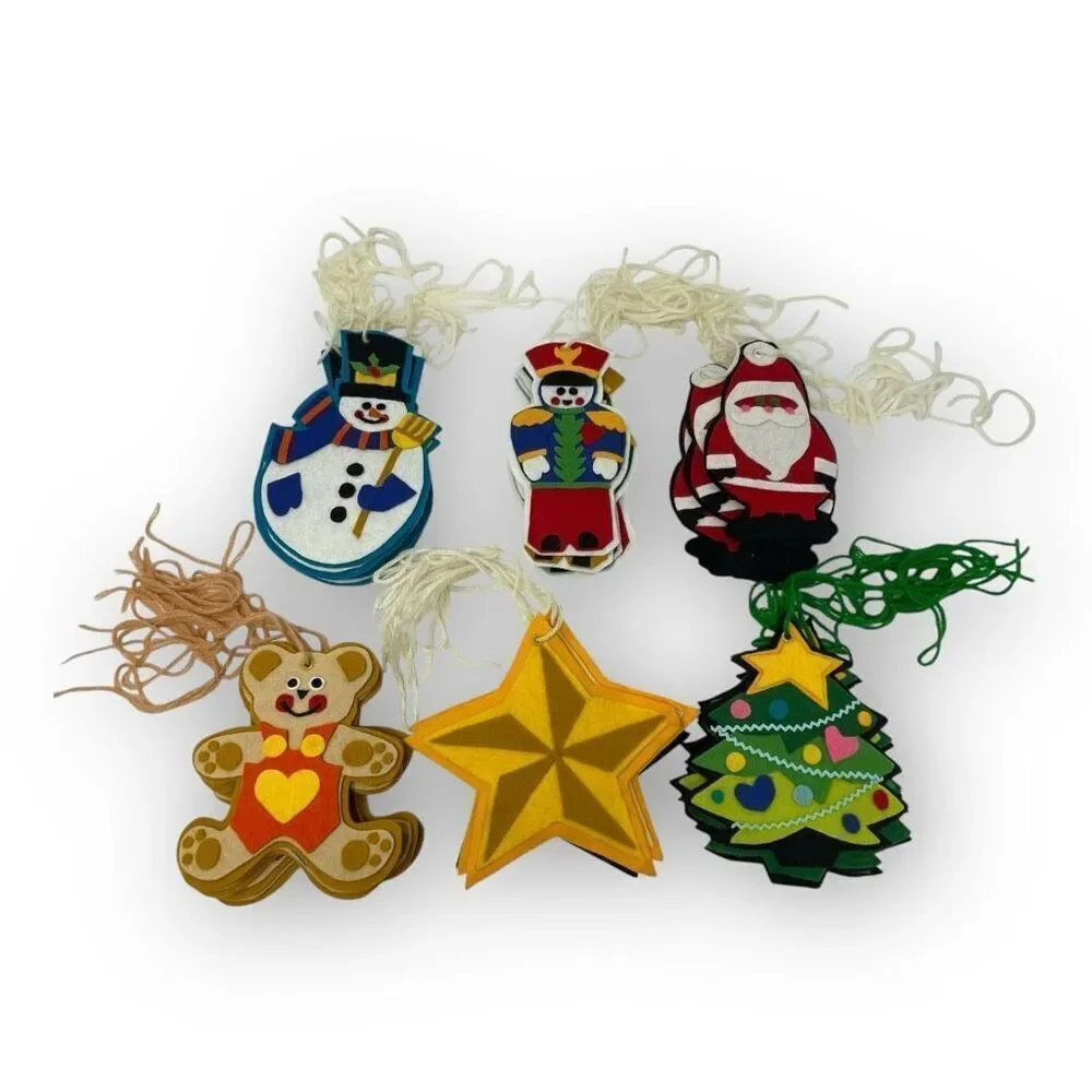 Vintage Felt Christmas Ornament Lot 29 Nutcracker Bear Star Santa Tree Snowman